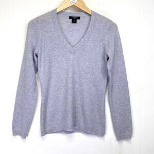 Ann Taylor Cashmere Sweater Womens XS Gray Classic V-Neck Preppy Layering School